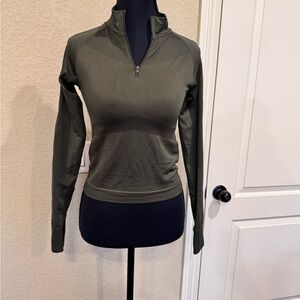 PINK Victoria's Secret Olive Long Sleeve Quarter-Zip Top